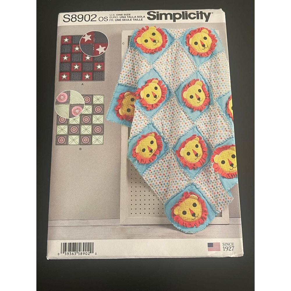 00504‎ - Simplicity S8902 Sewing Pattern Rag Quilt Lion Star Rose - UNCUT